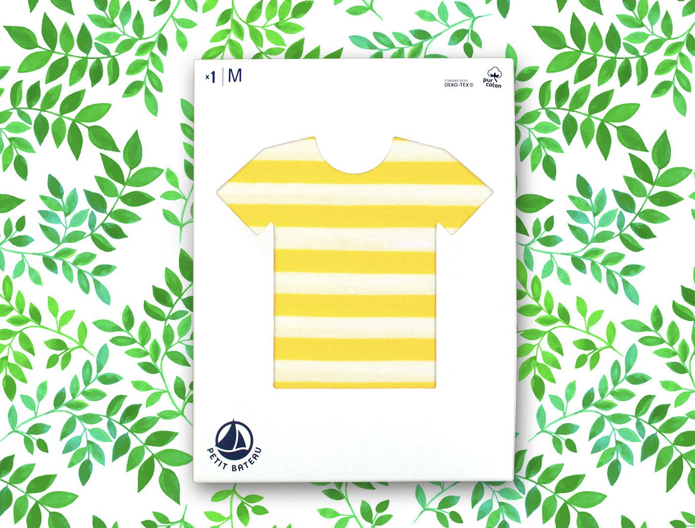 petit bateau packaging eco pack conu vert feuilles jaune rayures