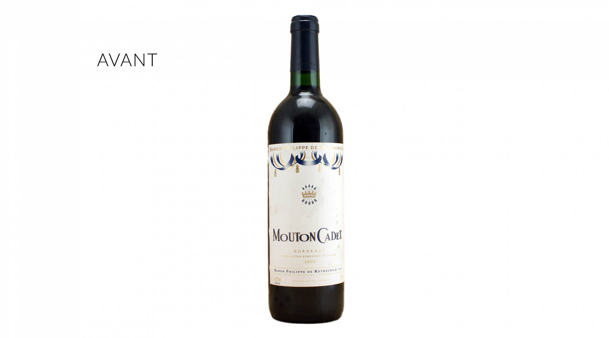 mouton cadet old bottle before label philippe baron rotschild blue gold