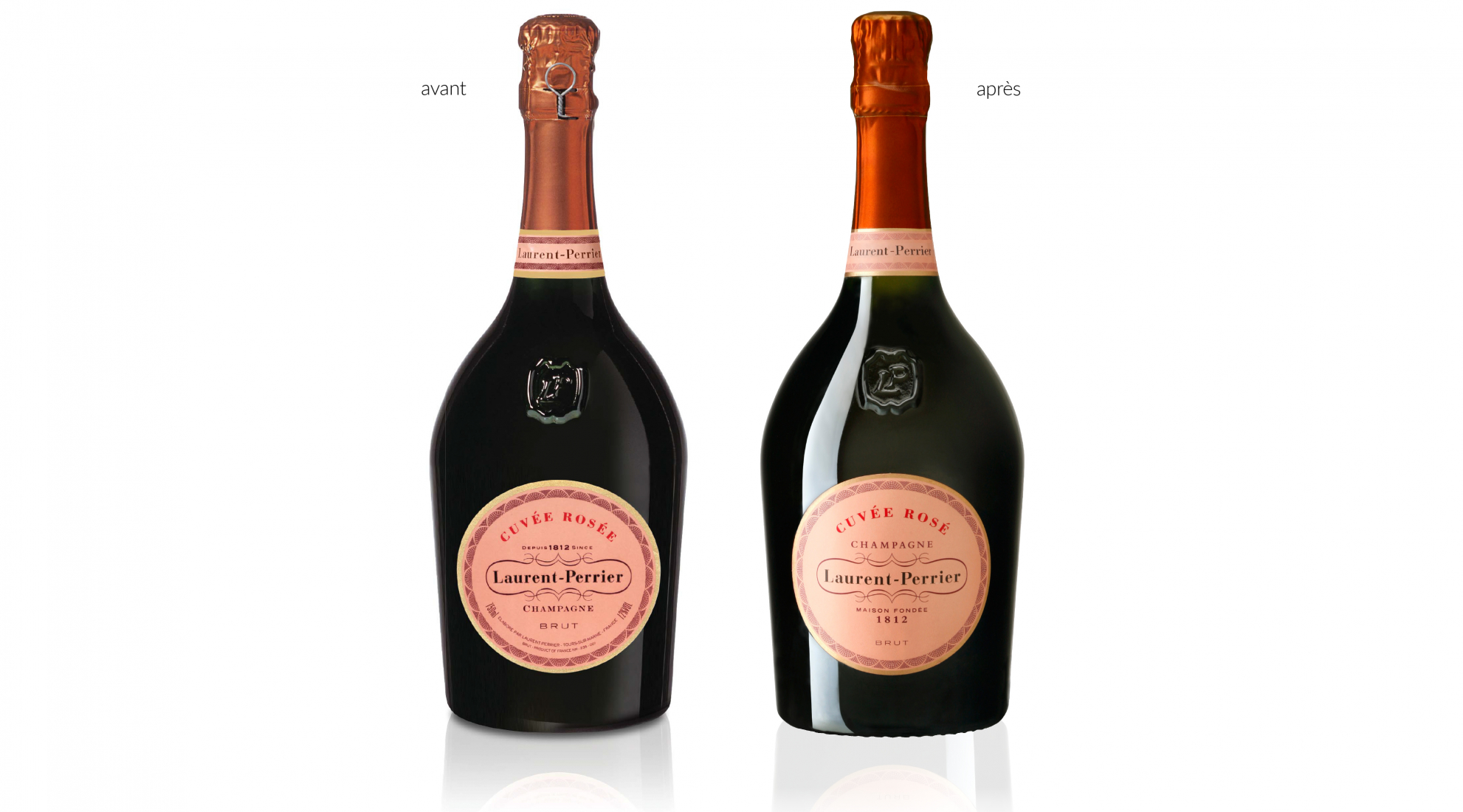 laurent perrier bottle before after label champagne rose maison 1812