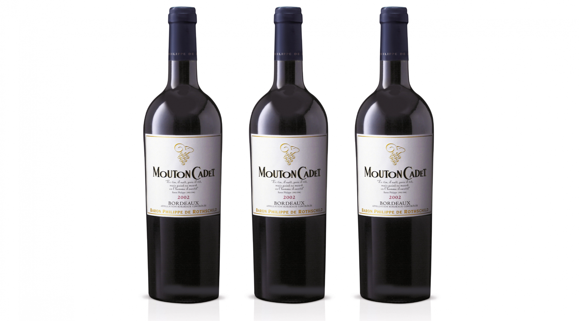 mouton cadet label philippe baron rotschild black gold vin 2002 bordeaux blue bottle