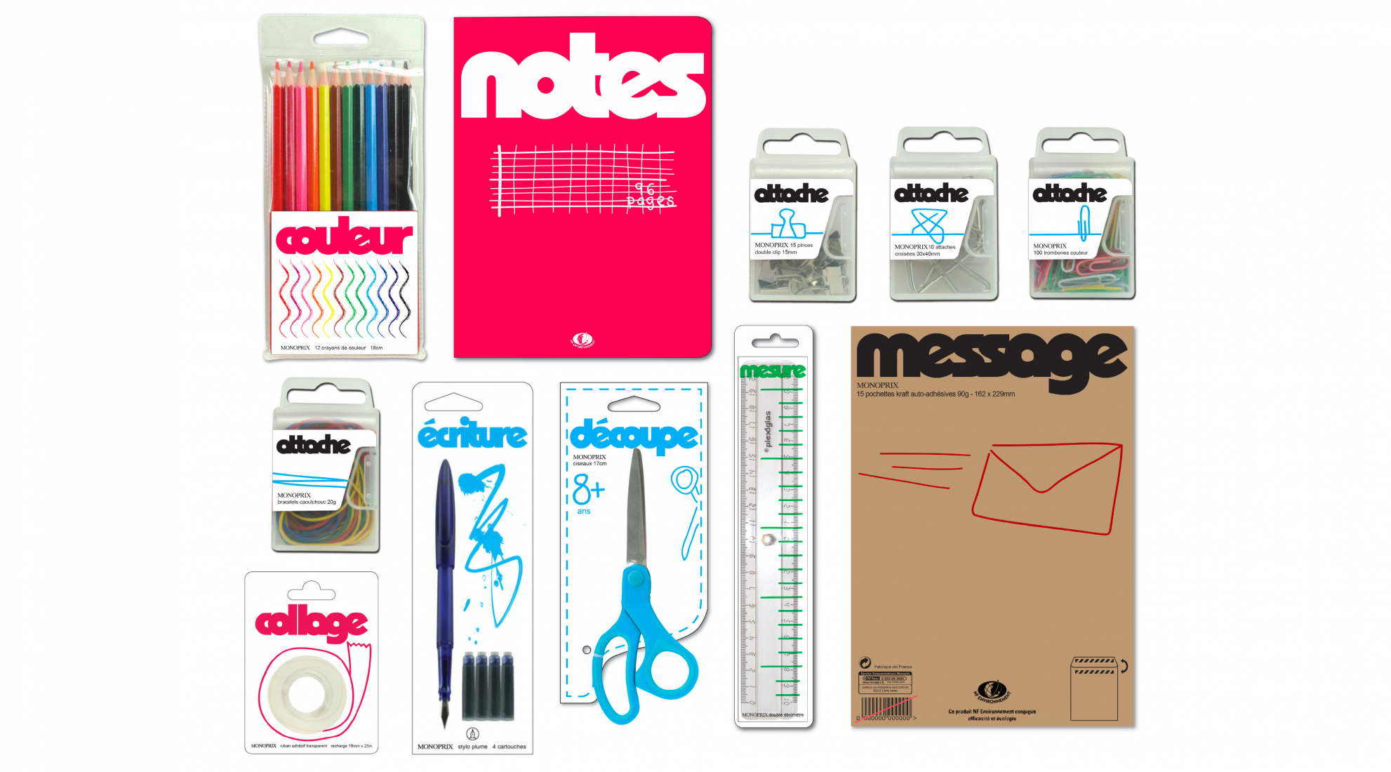 monoprix papeterie stationery scissors elastics scotch crayons notes ruller enveloppes pen