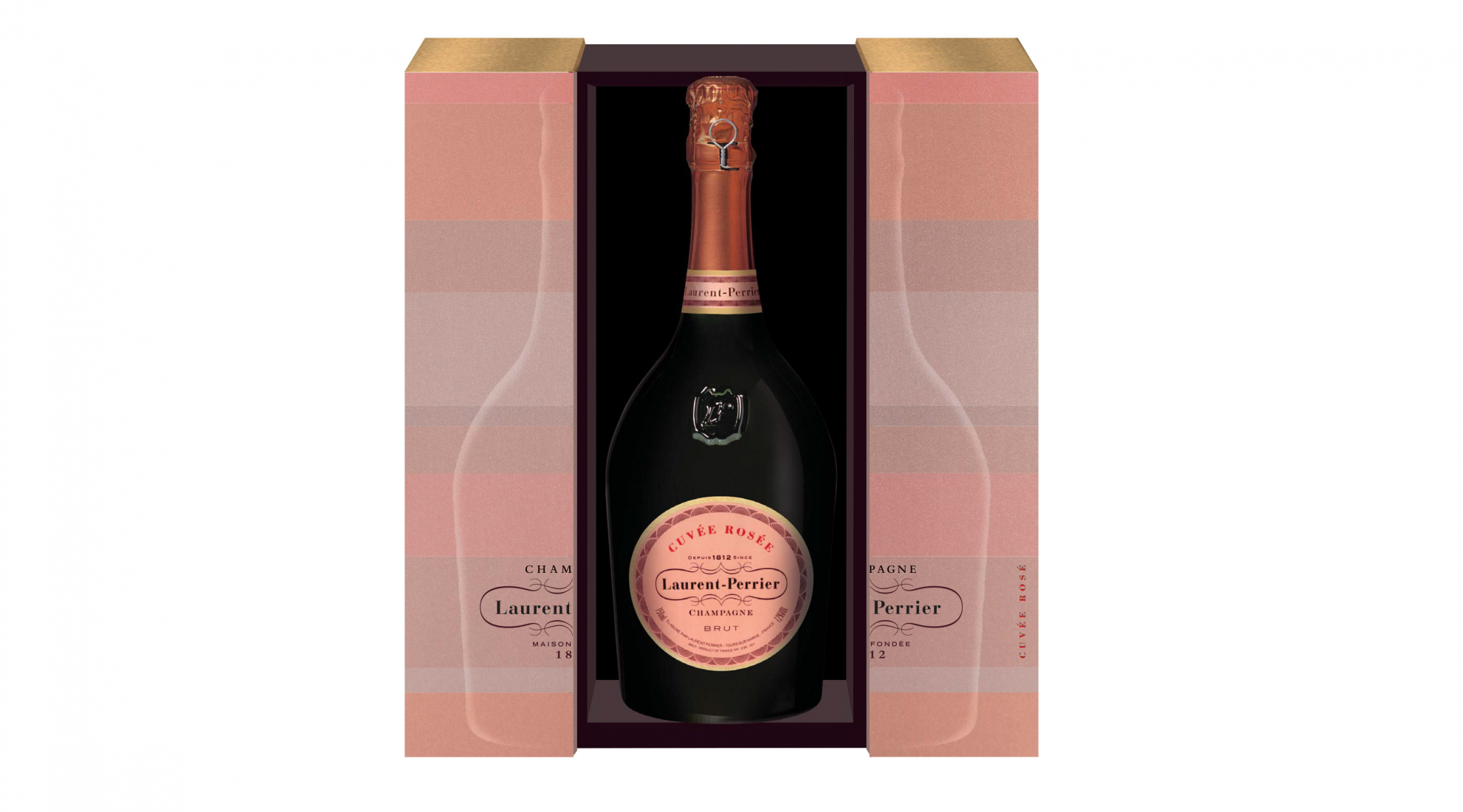 laurent perrier packaging rose gold bottle opening central embossing rose cuvee
