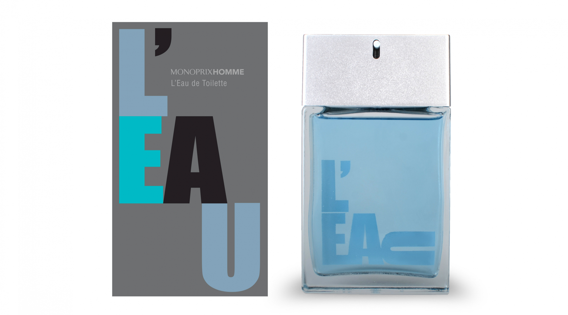monoprix eau perfume flacon typographie homme