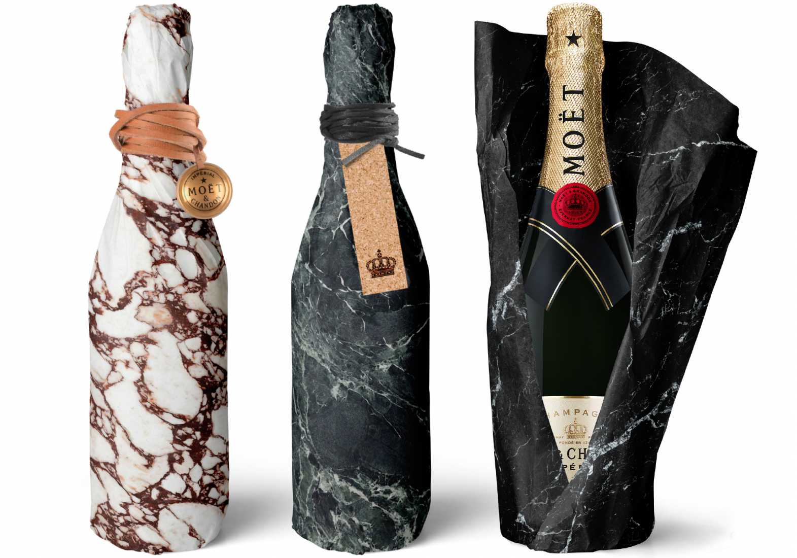 moet chandon paper gift bottle champagne star gold marbble